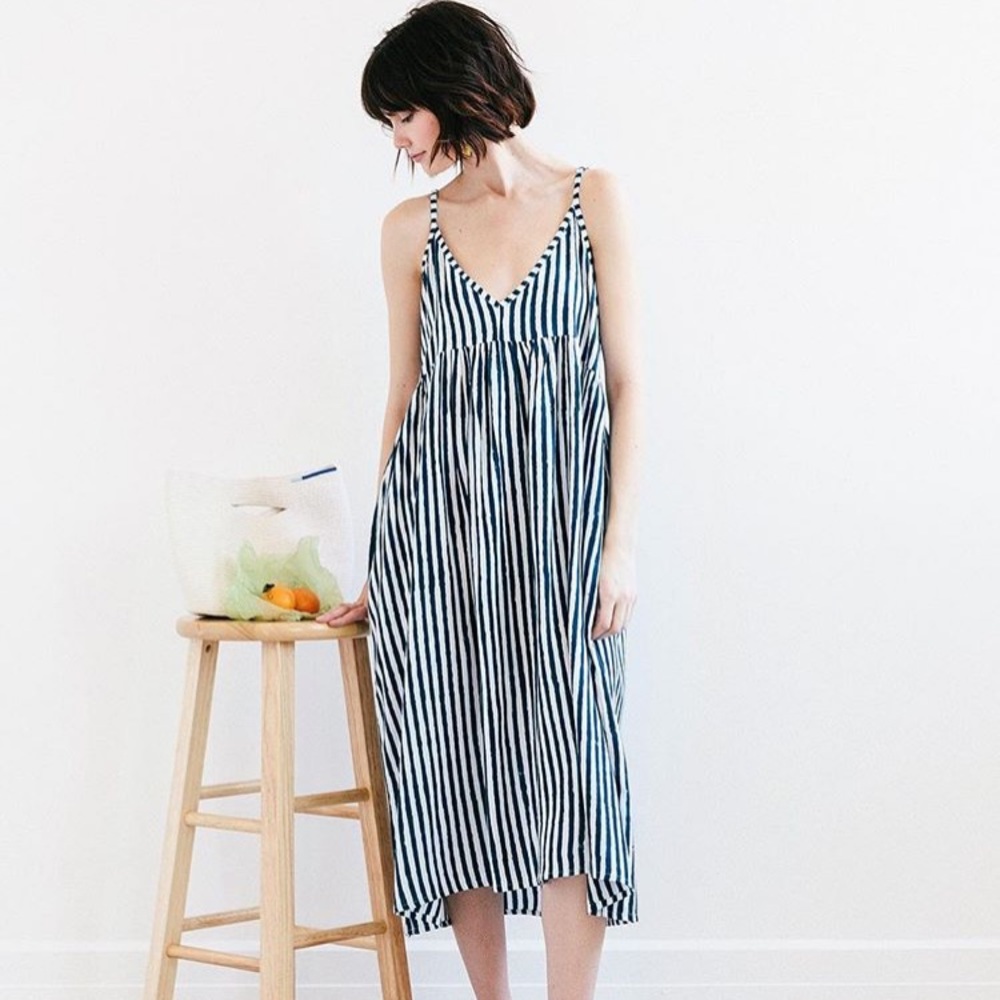 Flutter Midi Dress in Navy Stripe by Emerson Fry
